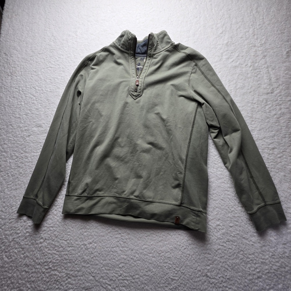 Tommy Bahama Sweater Mens Small Green Quarter Zip Mock Neck Knit Pullover Casual